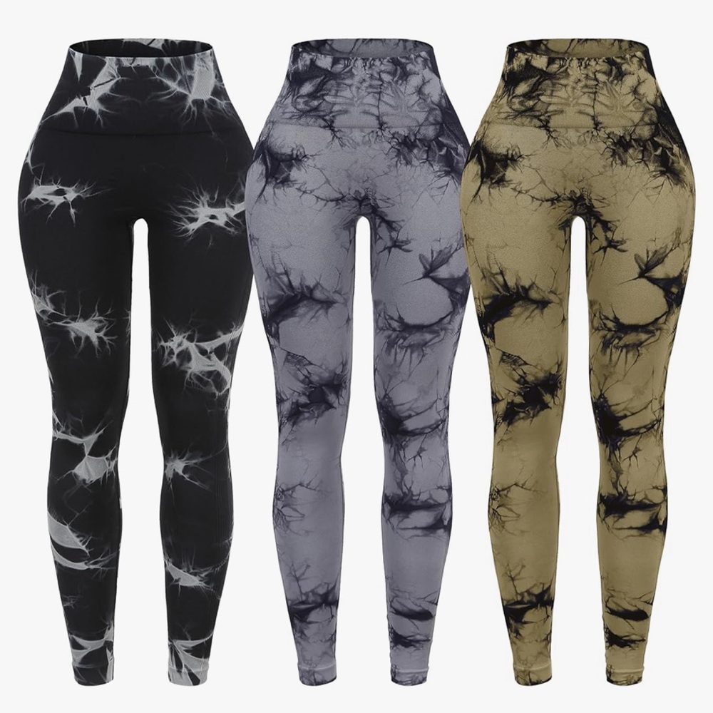 OVESPORT 3 Pack Tie Dye Seamless High Waisted Workout Leggings for Women Scrunch